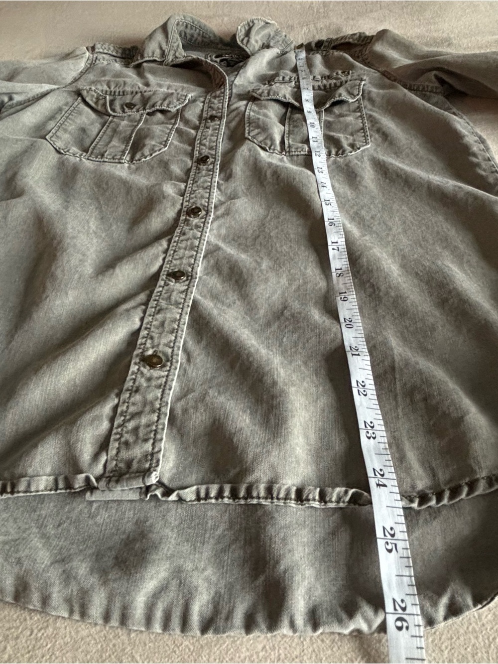 Express Boyfriend Gray Lyocell Utility Shirt XS Petite - Picture 10 of 10